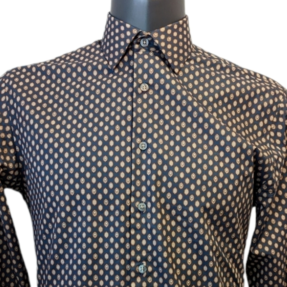 Simons black print modern fit button front shirt size 15L